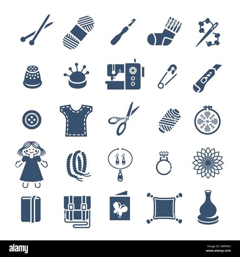 Vector Flat Icons Of Women Handmade Hobby Activities Tools For Sewing