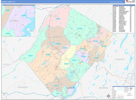Sussex County Nj Wall Map Color Cast Style By Marketmaps