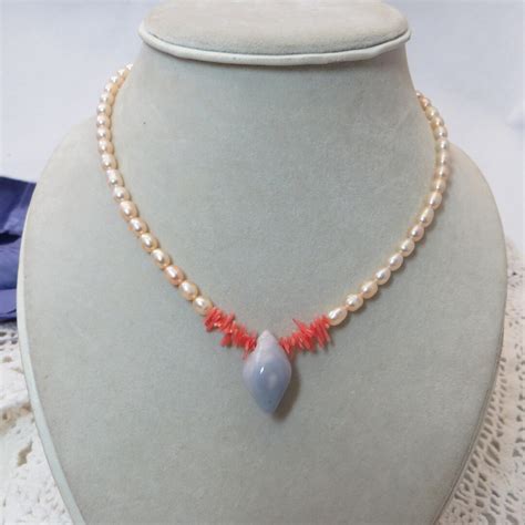 Freshwater Pearl And Coral Necklace Unique Necklace In Pastel Etsy