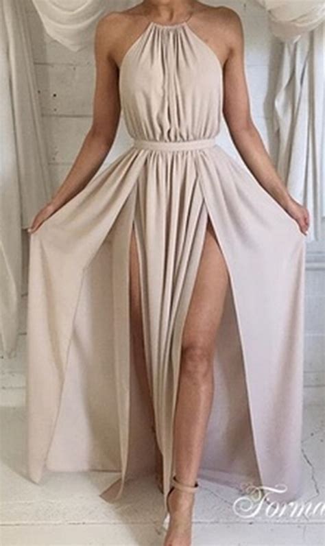Nude Halter Chiffon Prom Dress Backless Party Dresses For Women On Luulla