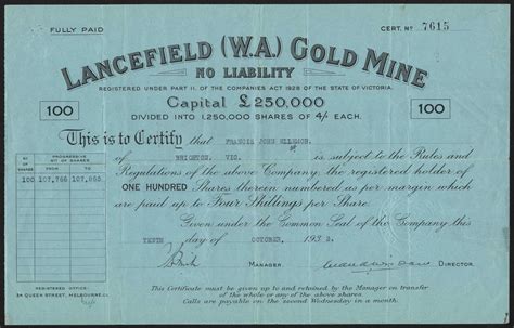Lancefield (W.A.) Gold Mine No Liability - Scripoworld