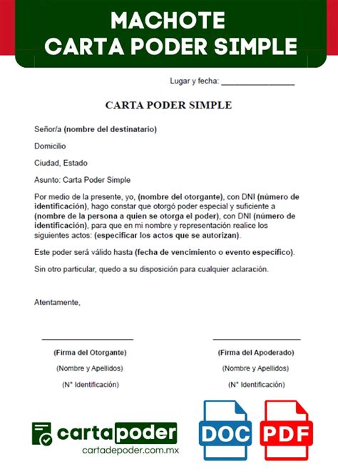 ᐅ Machote de Carta Poder Simple Word PDF