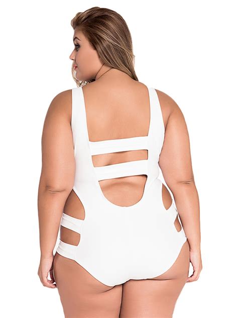 White Sexy Cut Out Bandage One Piece Plus Size Swimsuits