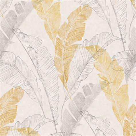 Download Grandeco Myriad Capri Tropical Leaf Yellowgrey Wallpaper