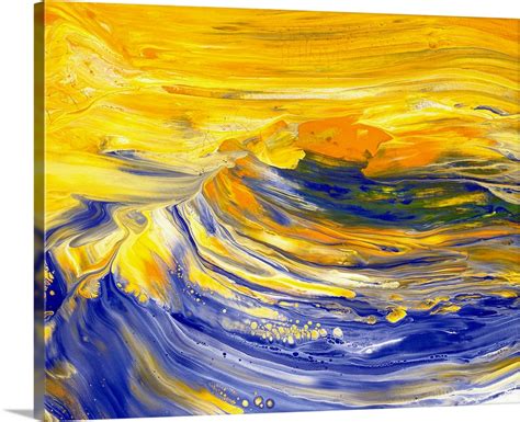 Oil Painting In Yellow And Blue Colors Front View Wall Art Canvas