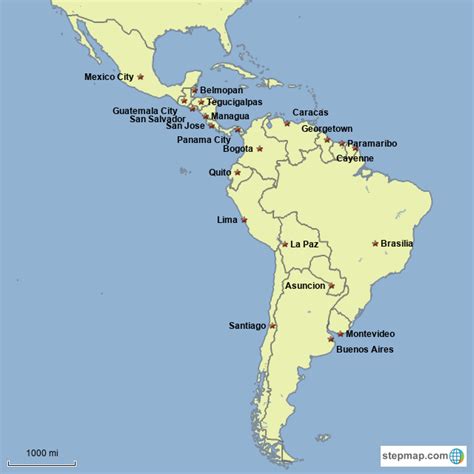 Stepmap Capitals Of Central And South America Landkarte Für South