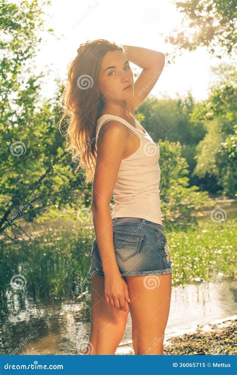 Back Side Of The Female Outdoors In Summer Time Stock Image Image Of
