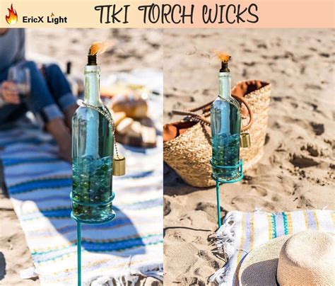Wine Bottle Tiki Torch Kit 4 Pack Light Long Life Wicks Holder Outdoor