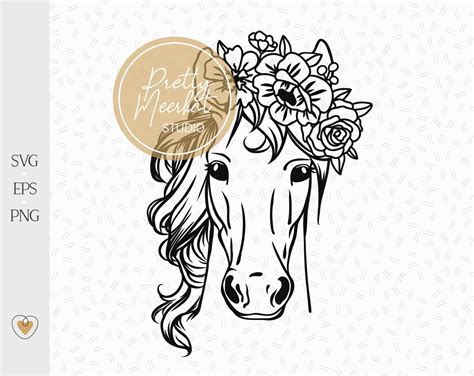 Horse With Flower Crown Svg Floral Horse Svg Horse Head Png Etsy