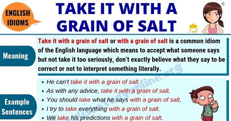 In its current meaning, however, it has been used since the 1600s. Take It With A Grain of Salt: Definition, Origin & Useful ...