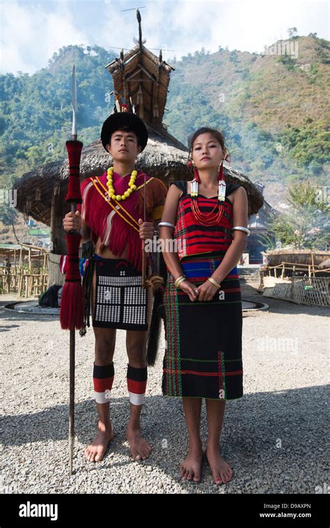 Naga Tribal Couple Standing Together In Traditional Outfit Hornbill Festival Kohima Nagaland
