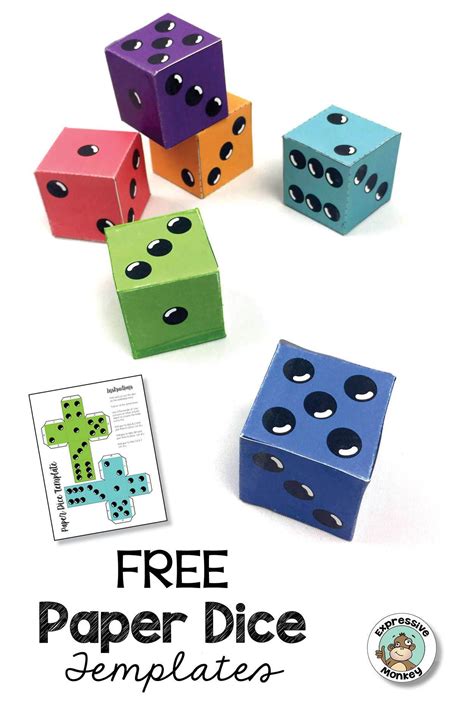 Free Printable Paper Dice Template In 12 Colors Plus Black And White