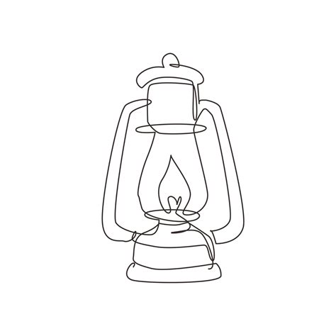 Single Continuous Line Drawing Vintage Camping Lantern On White
