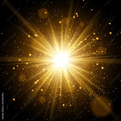 Light Effect Star Burst With Sparkles Gold Glitter Texture Vector De