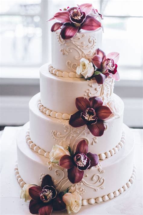 My Beautiful Ivory Wedding Cake With Brown Orchids Raspberry Lemon