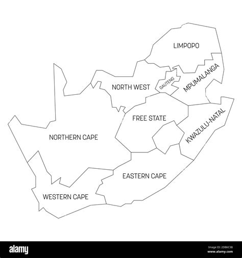 Black Outline Political Map Of South Africa RSA Administrative