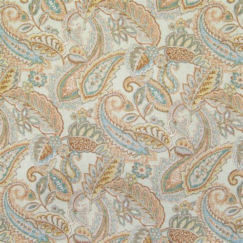 Copper Orange Paisley Linen Upholstery Fabric