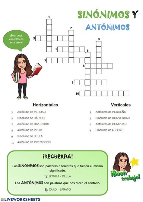 Antónimos Y Sinónimos Interactive Worksheet Elementary Spanish