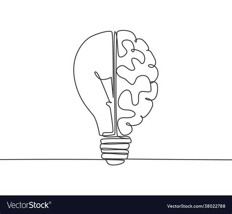Single Continuous Line Drawing Half Light Bulb Vector Image