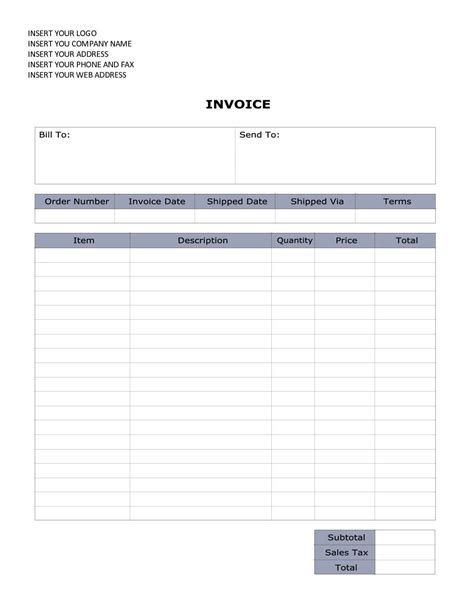 Free Printable Invoice Template Microsoft Word