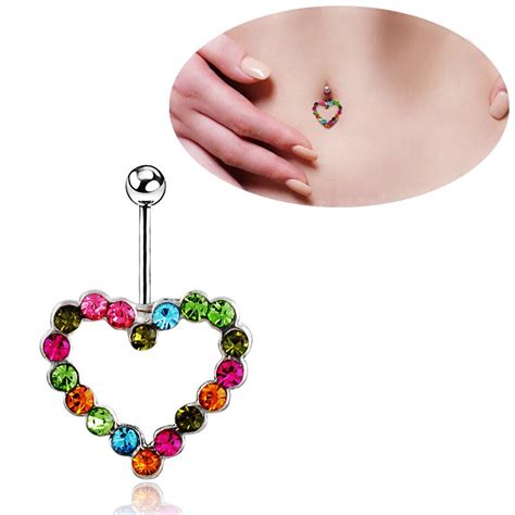 colorful heart belly button sexy cute ring 316l surgical steel body piercing body piercing