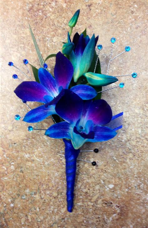 Blue Bom Orchid Boutonnière Proms Weddings Teal Blue Orchid