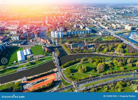 Aerial View Cityscape Kaliningrad Russia With Fishermen Village And