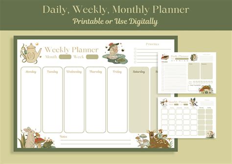 Cottagecore Printable Planner Daily Planner Weekly Planner Etsy
