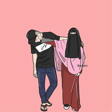 Gambar Kartun Cute Couple Cadar Animasi Jembatan Berhijab Niqab Cantik