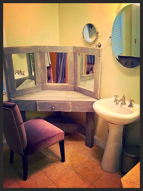 Build it yourself makeup vanity. DIY Pallet Wood Distressed Gray Corner Makeup Vanity with ...