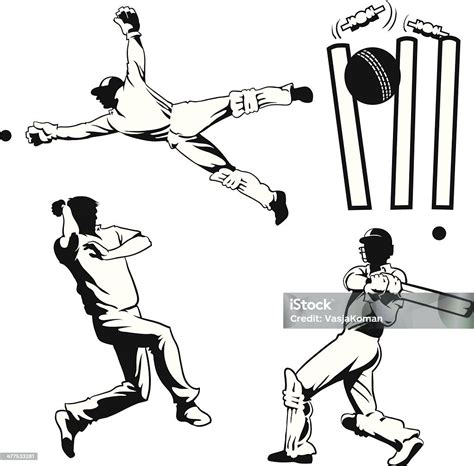 Dessins De Quatre Joueurs De Cricket Vecteurs Libres De Droits Et Plus