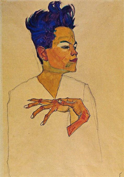 Egon Schiele Self Portrait With Hands On Chest Art Print By