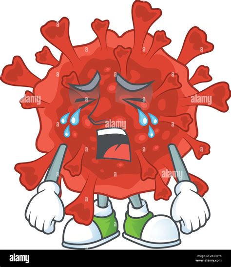 A Crying Face Of Red Corona Virus Cartoon Character Design Stock Vector