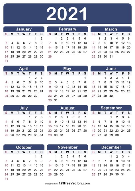 Free Free Printable Calendar 2021