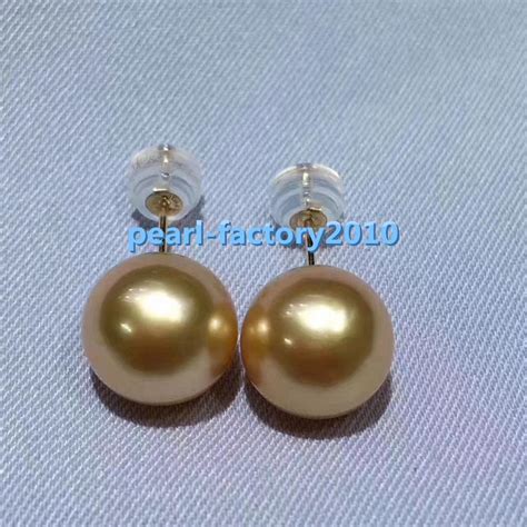 AAAA 10 11mm Natural Australian South Sea Golden Pearl Earrings 14 In
