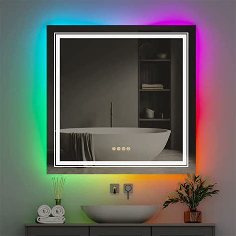 Wisfor Led Bathroom Vanity Mirror 32 Inch Square Rgb Backlit Smart Wall Lighted Mirror With