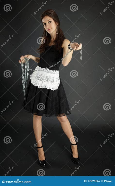 Woman In Maid Costume With Chain Stock Image Image Of Girl Dark