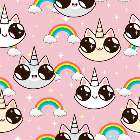 Cats Unicorns And A Rainbow Unicorn Cats On A Pink Background Stock