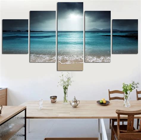 Hd Printed 5 Piece Canvas Art Beach Wave Painting Beach View Wall