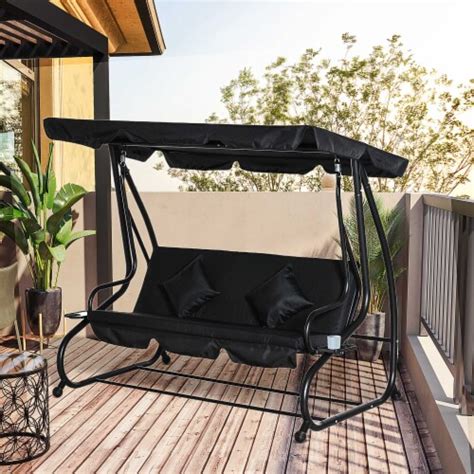 Outdoor 3 Person Patio Porch Swing Hammock Bench With Adjustable Canopy