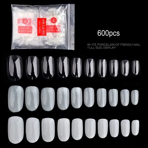 1 Bag 600pcs Oval Round Short False Nails Tips Natural Full Cover
