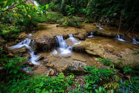 Water Fall In Spring Season Located In Deep Rain Forest Jungle Stock