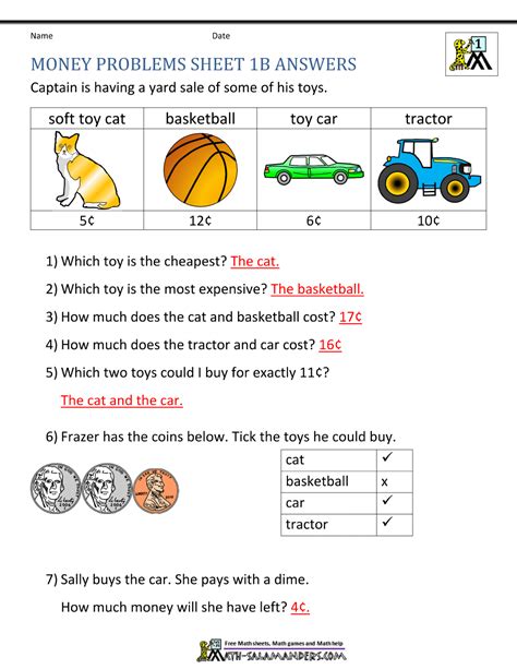 Grade 3 math worksheet counting money shopping problems k5 learning