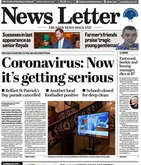 Ni Newspaper Headlines Coronavirus Cancellations Dominate Bbc News