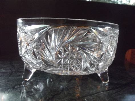 Footed Ferner Fern Bowl Planter Antique American Brilliant Cut Glass