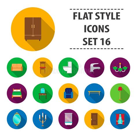 Furniture Set Icons In Flat Style Big Collection Furniture Vector