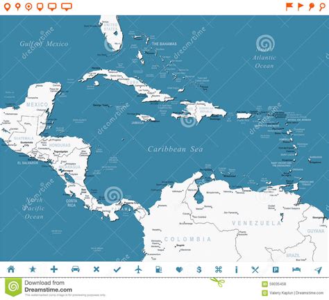 Central America Map And Navigation Labels Illustration Stock