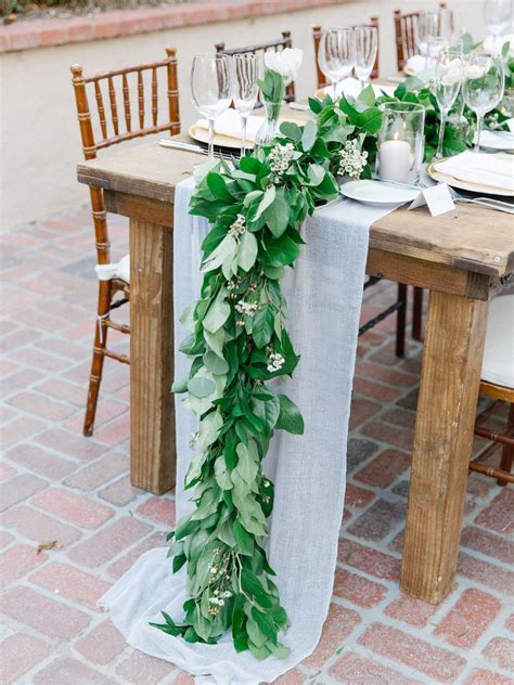 Long Table Garland With Light Blue Runner Wedding Centerpiece Rancho