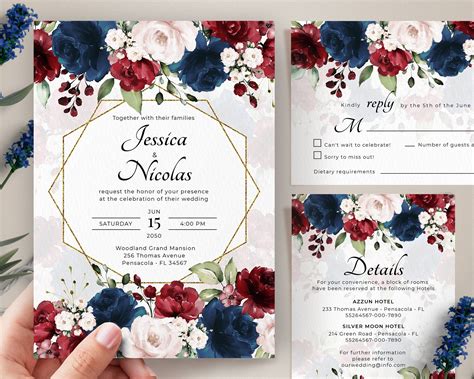 Invitations And Announcements Burgundy Wedding Invitation Suite Template