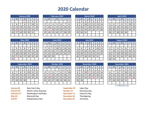 Pdf Calendar 2020 With Federal Holidays
